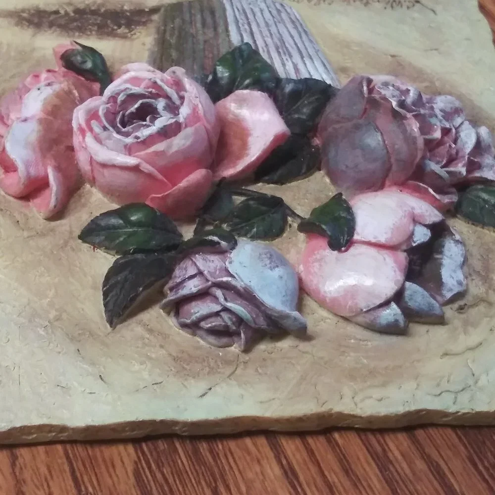C. Winterle Olson 3D Tile ROSES +Planter Wall Hanging Plaque Bathroom Decorative